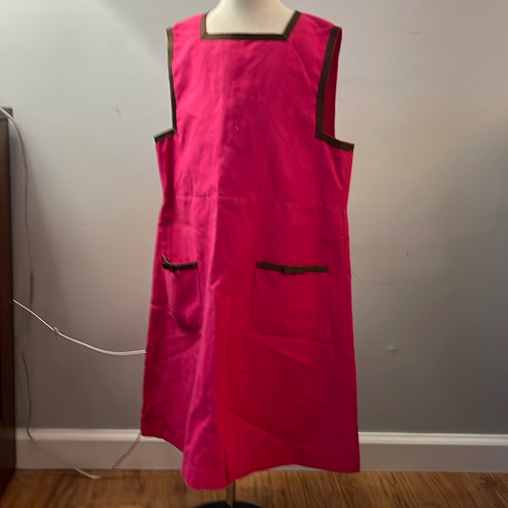 Tartine et Chocolat Catherine Painvin pink & brown linen blend shift dress sz 10